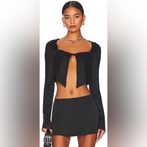 GUIZIO Black Long-Sleeve Tie-Front Crop Top